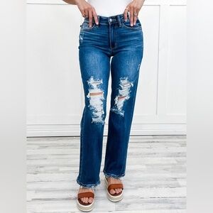 Judy Blue Mid-Rise Straight Leg Distressed Dad Jean, size 28